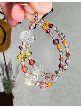 Handmade Beaded Hoop Earrings With Multicolor Crystal & Metal Accents